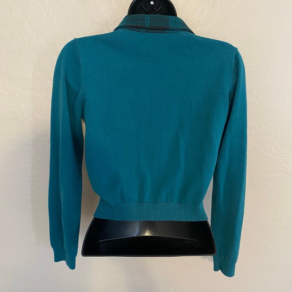 Collectif Cardigan Womens Sz Large UK 14 Retro Peter Pan Collar Plaid Academia - Picture 3 of 4